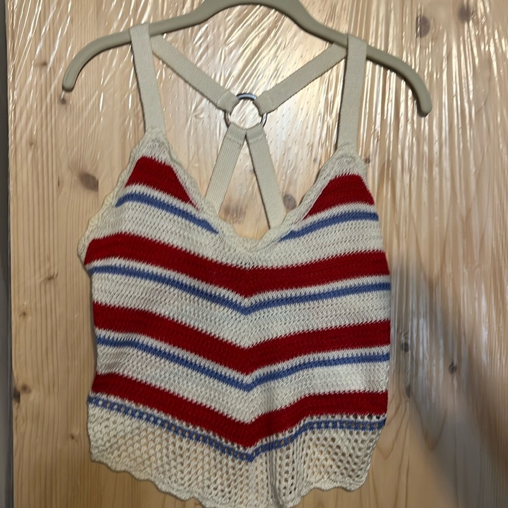 NWOT Red white and blue knitted racer back shirt 4th of July Memorial Day top